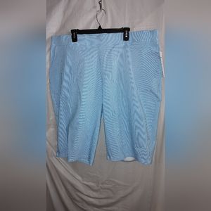 Donna Moore Bermuda shorts Elastic Waist Pull on Turquoise White Striped 3X NWT
